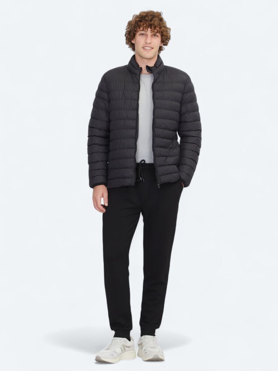 Black Regular Fit Turtleneck Casual Weaving Coat - 2