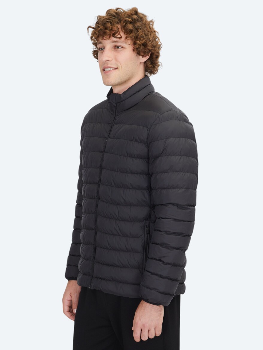 Black Regular Fit Turtleneck Casual Weaving Coat - 3