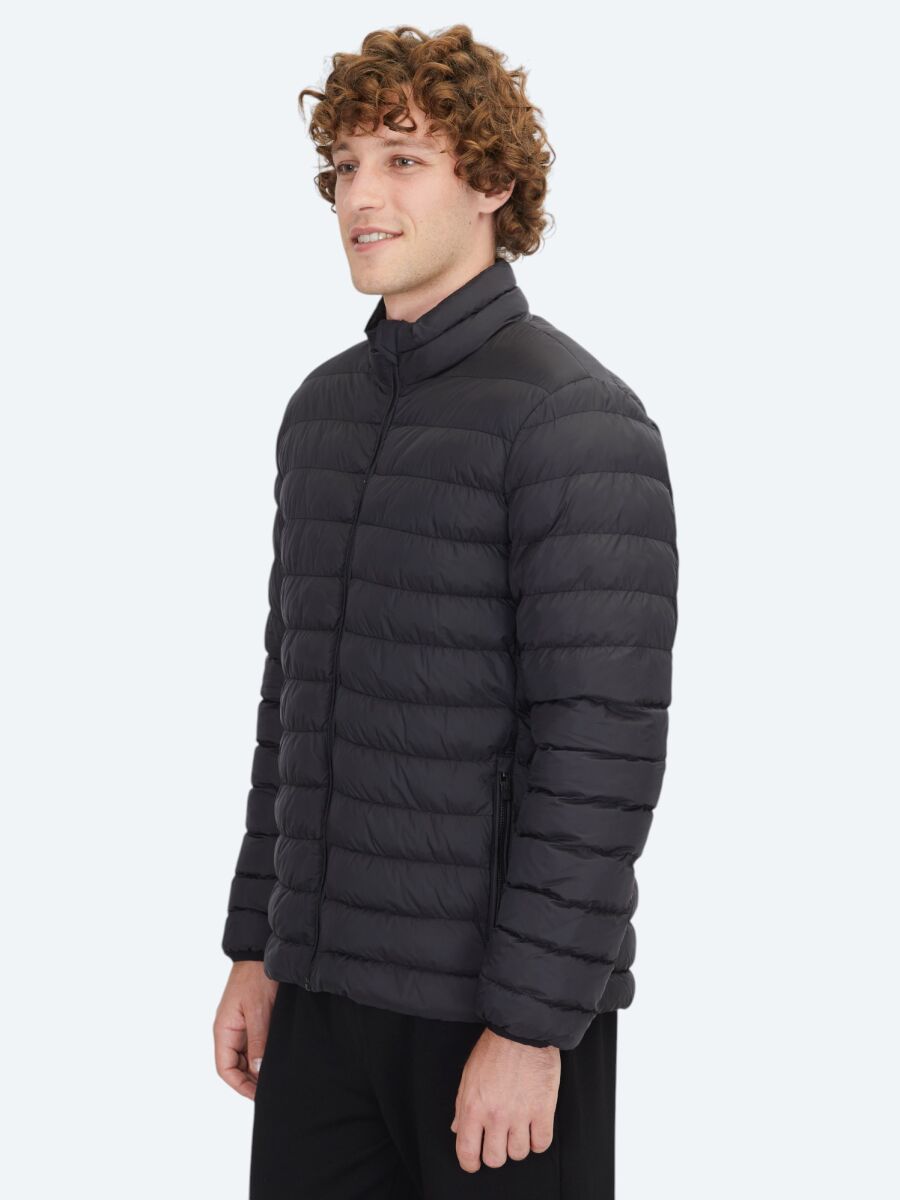 Black Regular Fit Turtleneck Casual Weaving Coat - 3