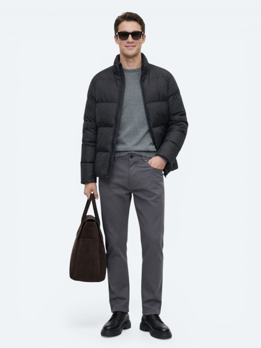 Black Regular Fit Turtleneck Casual Weaving Coat - KİP