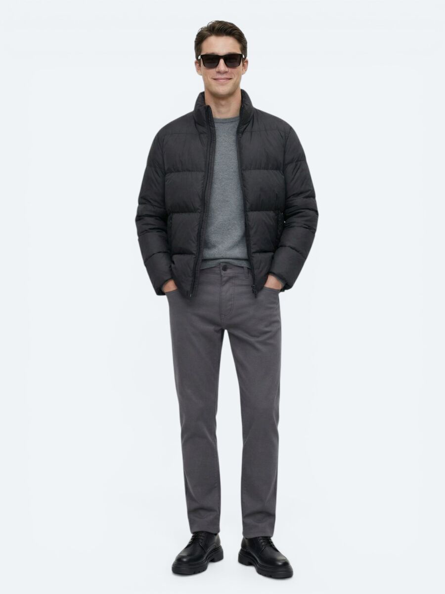 Black Regular Fit Turtleneck Casual Weaving Coat - 3