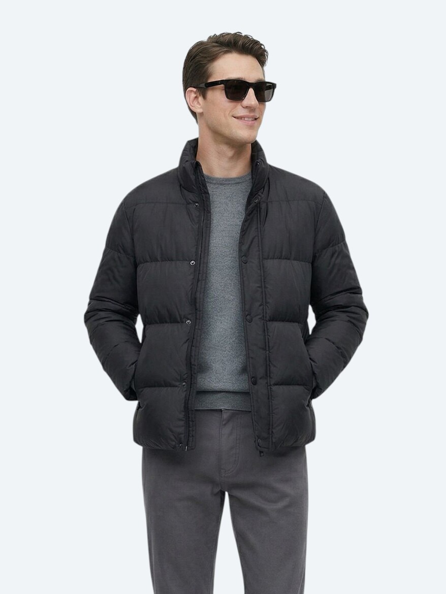 Black Regular Fit Turtleneck Casual Weaving Coat - 4