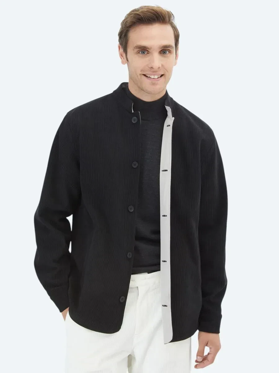 Black Regular Fit Turtleneck Casual Weaving Double-Sided Coat - 1