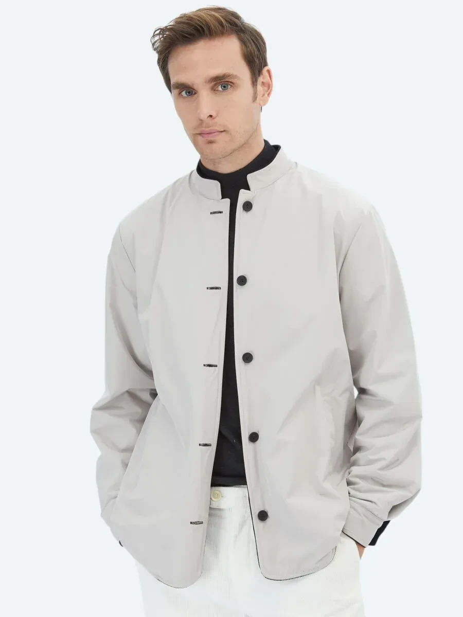 Black Regular Fit Turtleneck Casual Weaving Double-Sided Coat - 2