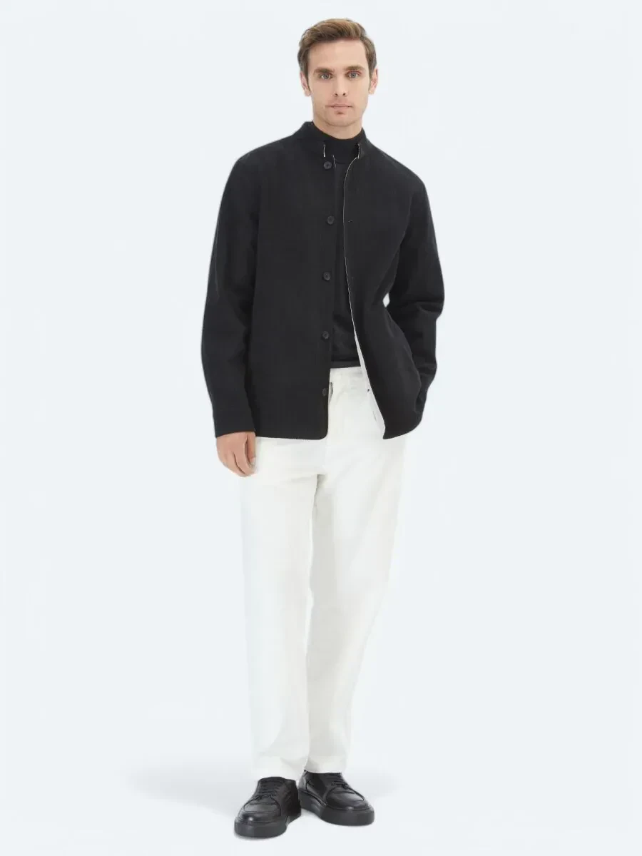 Black Regular Fit Turtleneck Casual Weaving Double-Sided Coat - 3