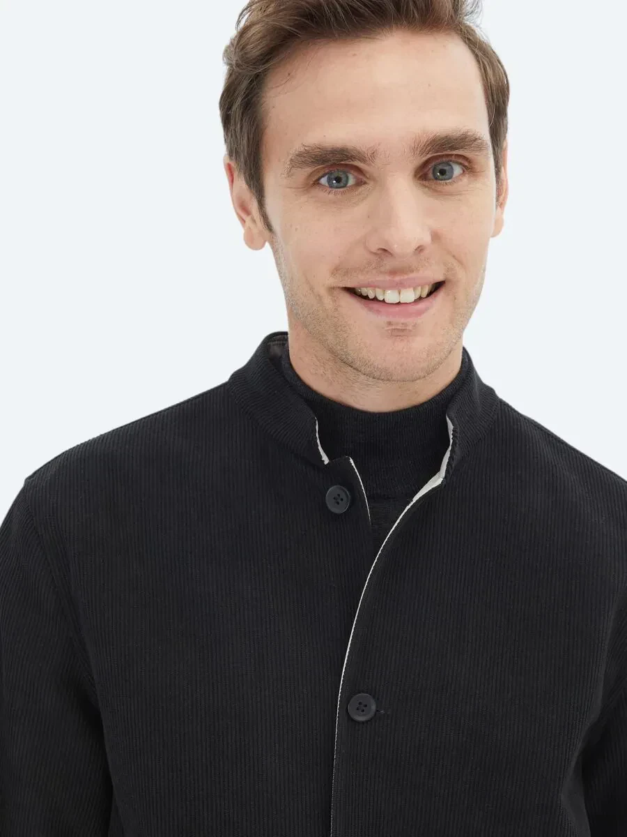 Black Regular Fit Turtleneck Casual Weaving Double-Sided Coat - 7