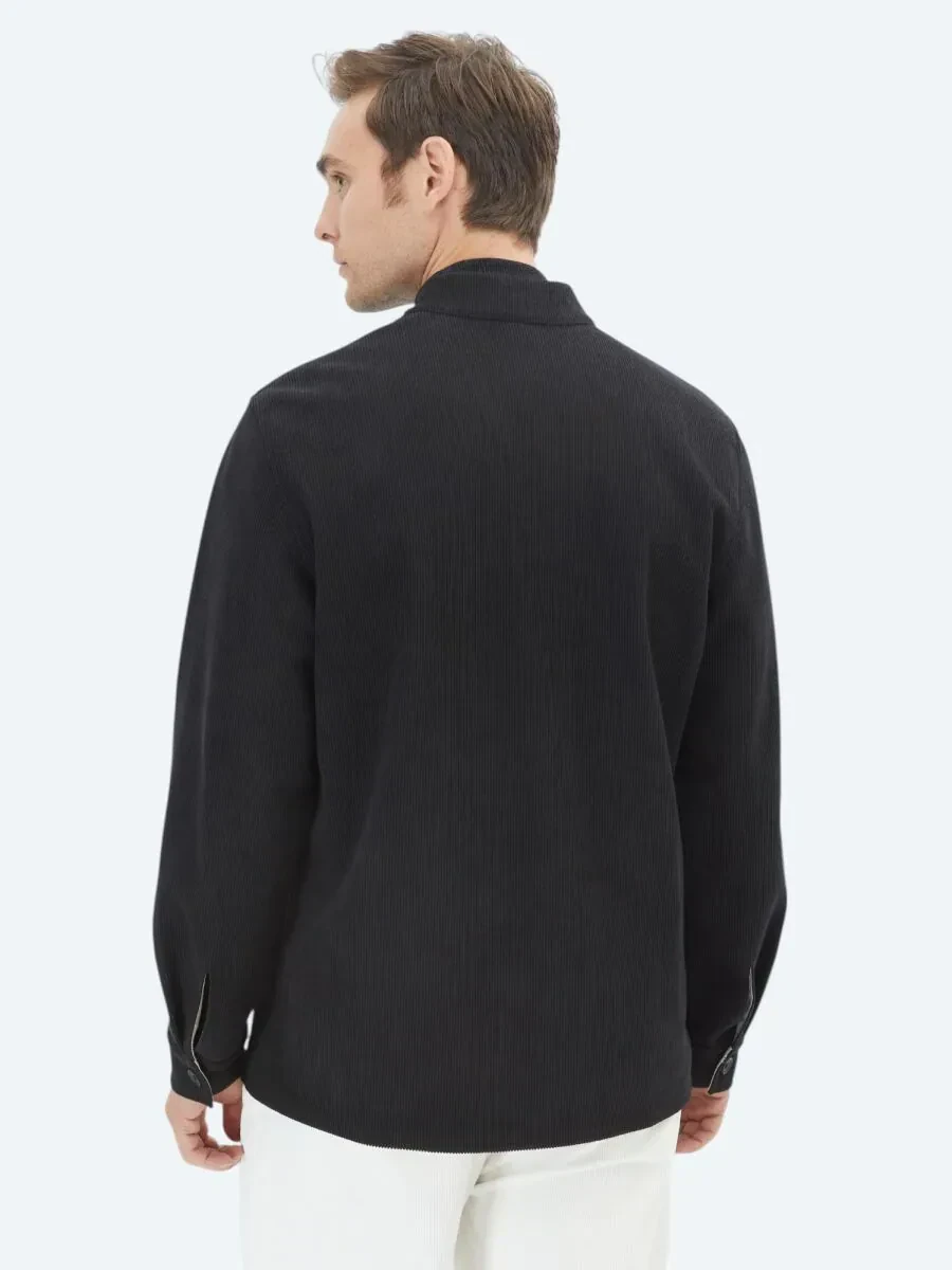 Black Regular Fit Turtleneck Casual Weaving Double-Sided Coat - 9
