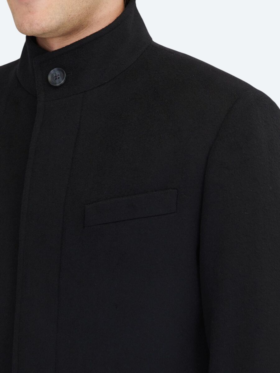 Black Regular Fit Turtleneck Classical Weaving Overcoat - 5