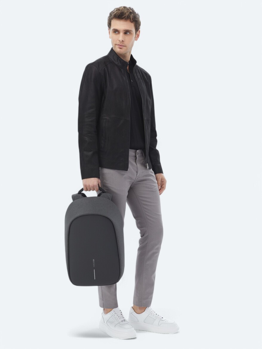Black Regular Fit Turtleneck Smart Casual Double-Sided Leather Coat - 7