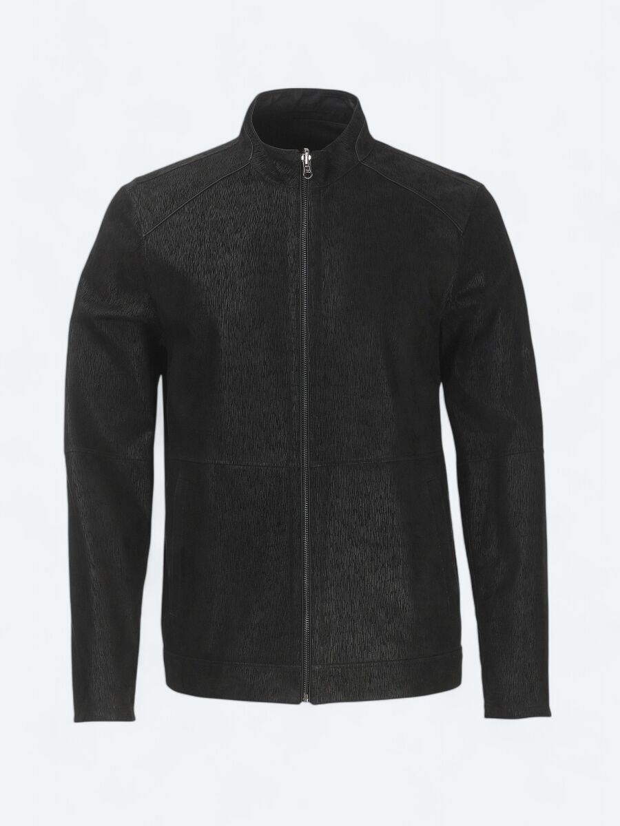 Black Regular Fit Turtleneck Smart Casual Leather Double-Sided Leather Coat - 11