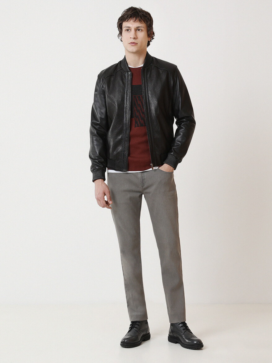 Black Regular Fit Turtleneck Smart Casual Leather Leather Coat - 2