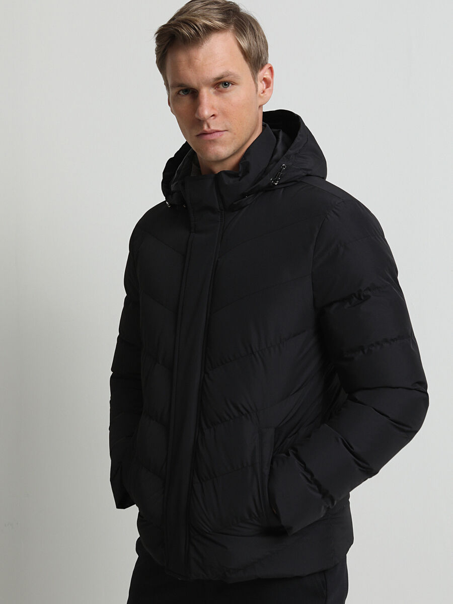 Black Regular Fit Turtleneck Smart Casual Weaving Coat - 3