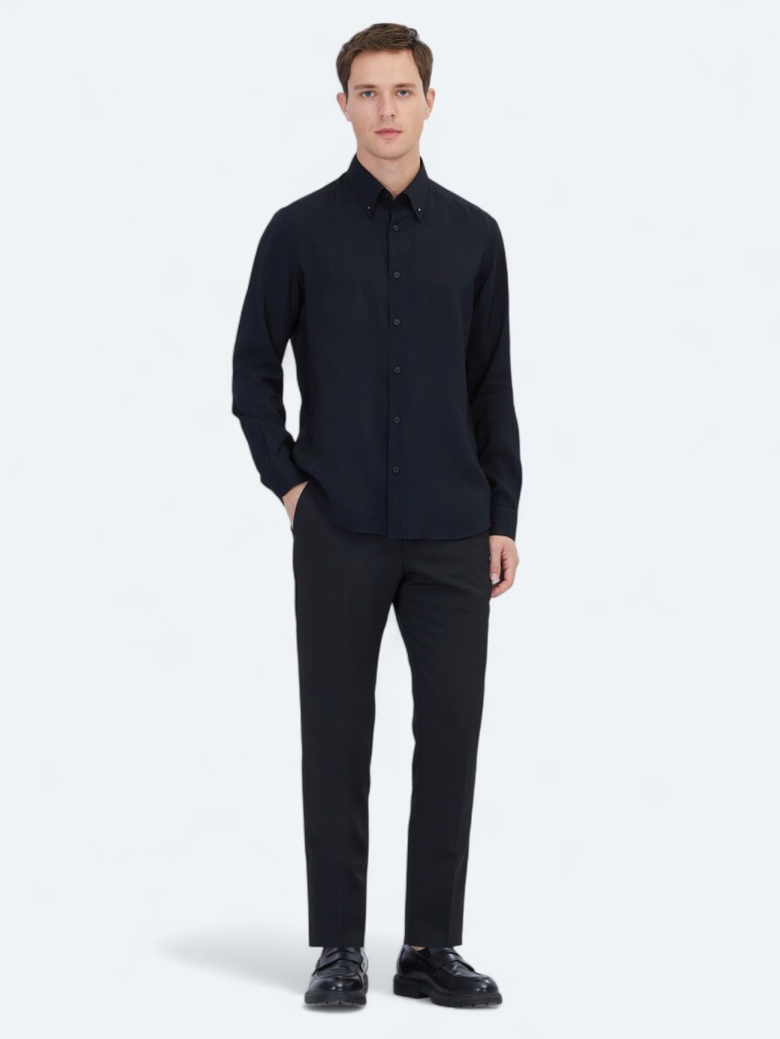 Black Regular Fit Weaving Casual Shirt - KİP