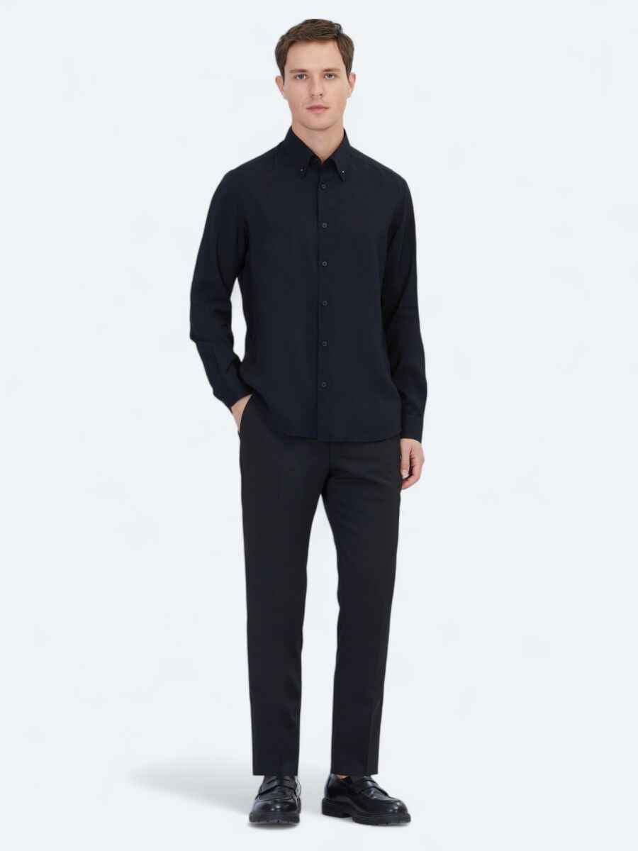 Black Regular Fit Weaving Casual Shirt - 2