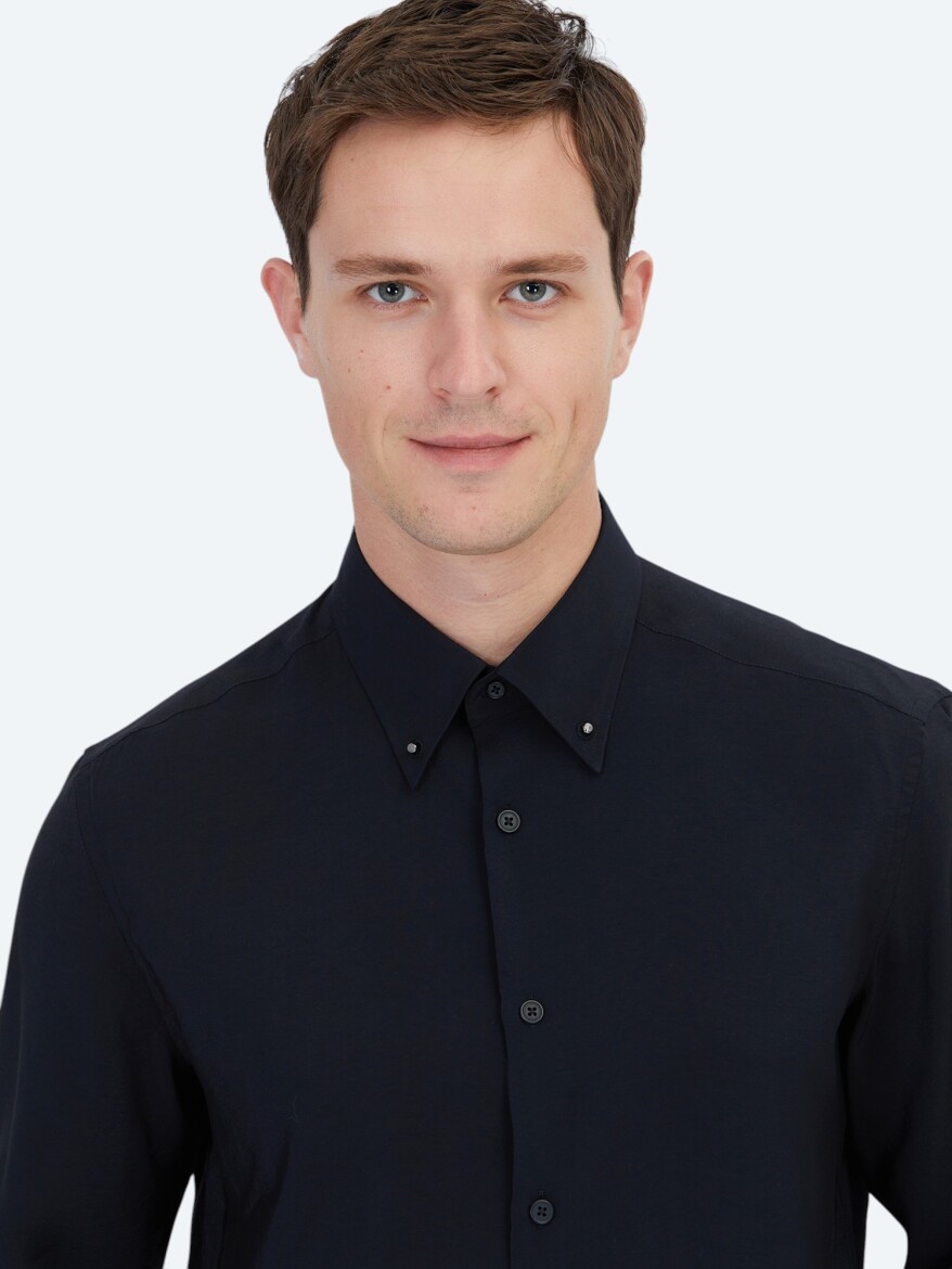 Black Regular Fit Weaving Casual Shirt - 4