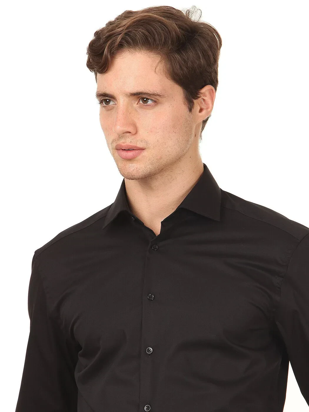 Black Regular Fit Weaving Classical Cotton Blended Shirt - 2