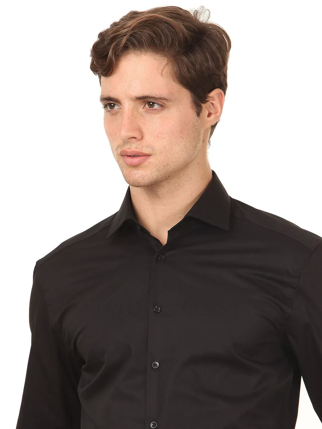 Black Regular Fit Weaving Classical Cotton Blended Shirt - 2