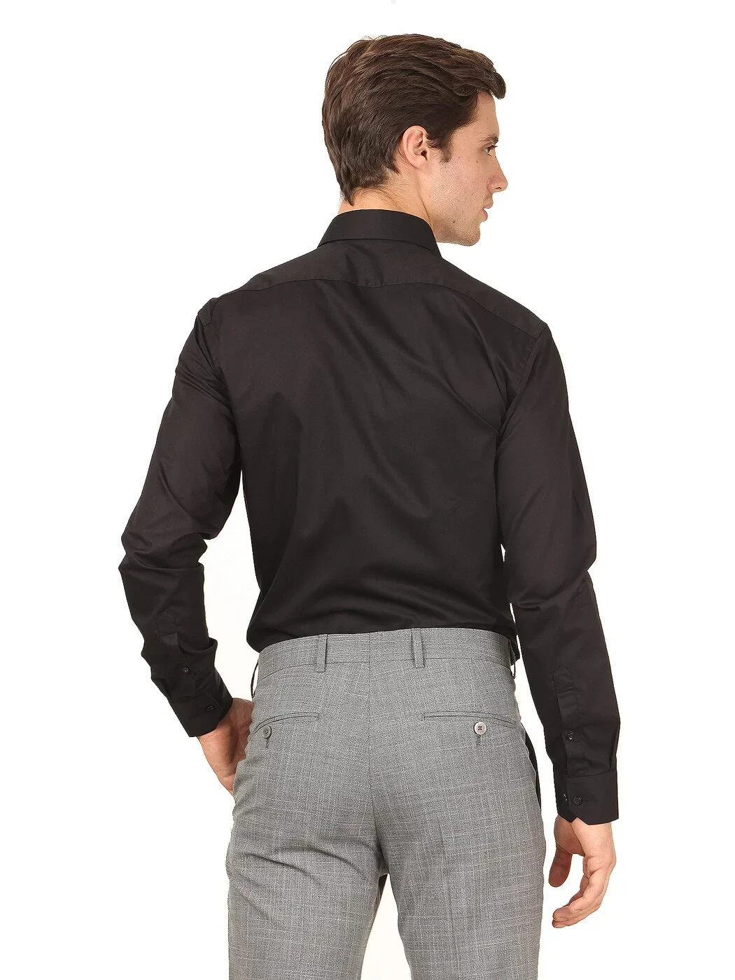 Black Regular Fit Weaving Classical Cotton Blended Shirt - 4