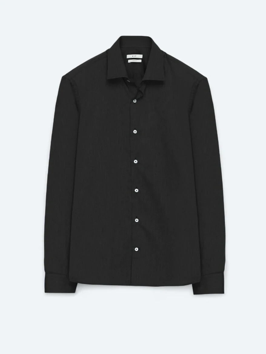 Black Regular Fit Weaving Classical Cotton Blended Shirt 