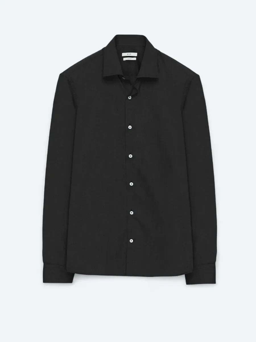 Black Regular Fit Weaving Classical Cotton Blended Shirt - 1