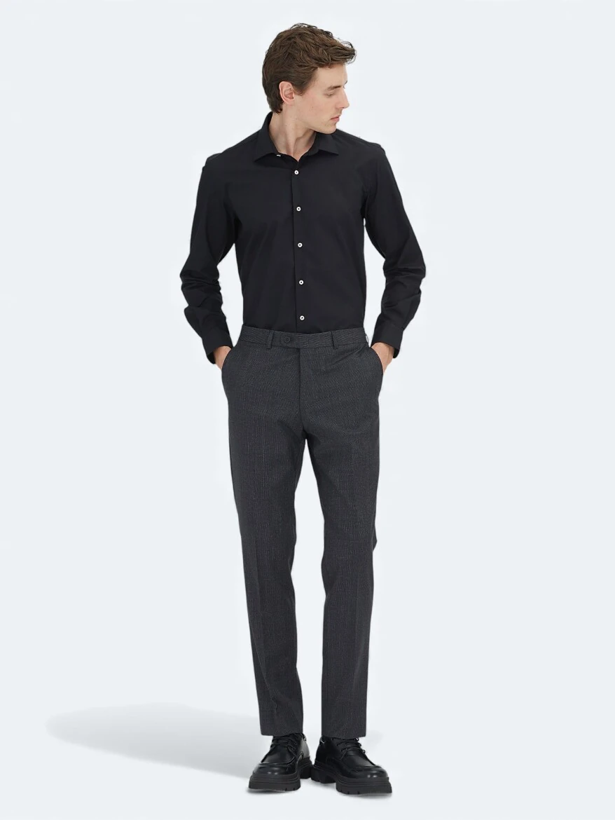 Black Regular Fit Weaving Classical Cotton Blended Shirt - KİP