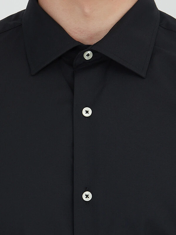 Black Regular Fit Weaving Classical Cotton Blended Shirt - 3