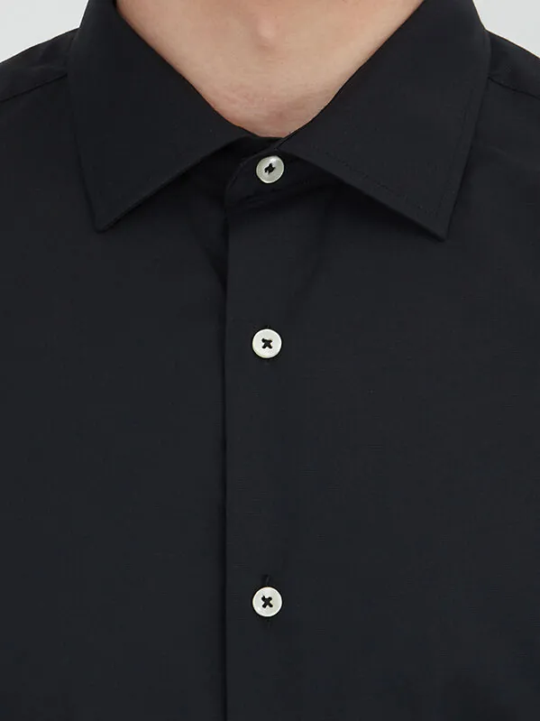 Black Regular Fit Weaving Classical Cotton Blended Shirt - 3