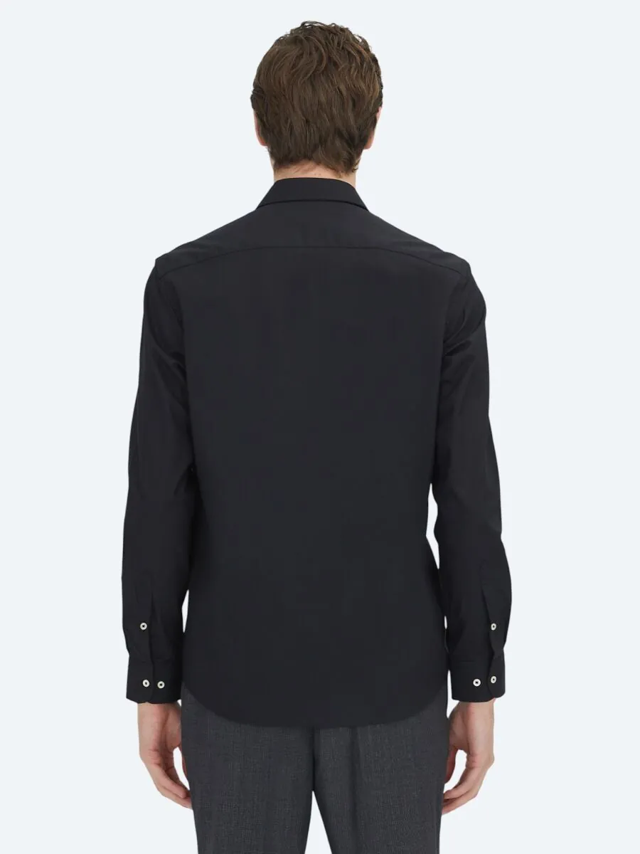 Black Regular Fit Weaving Classical Cotton Blended Shirt - 5