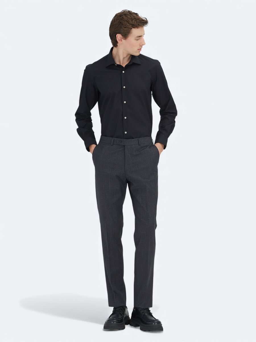 Black Regular Fit Weaving Classical Cotton Blended Shirt - 2