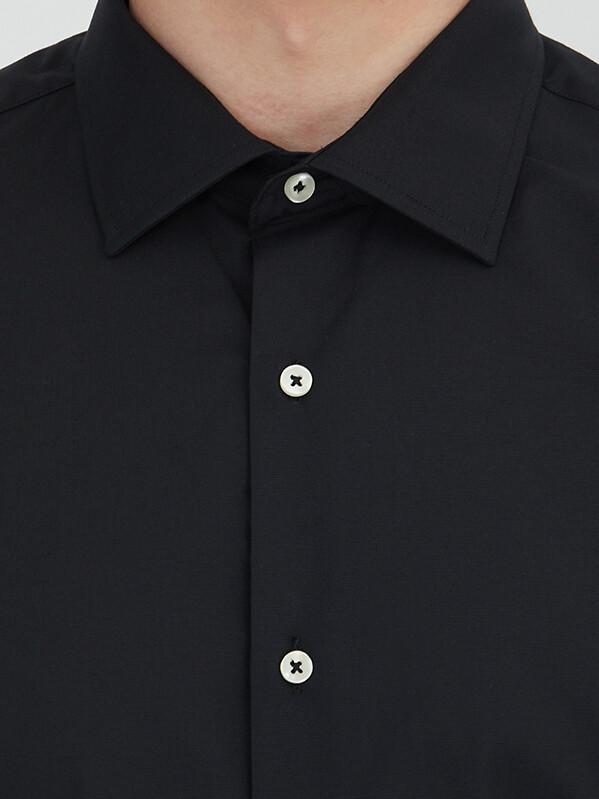 Black Regular Fit Weaving Classical Cotton Blended Shirt - 3