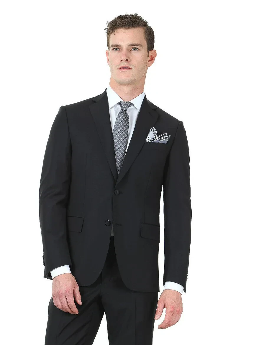 Black Regular Fit Wool Blended Suit - 1
