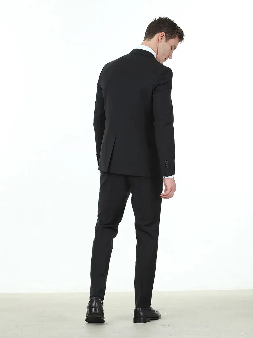 Black Regular Fit Wool Blended Suit - 4