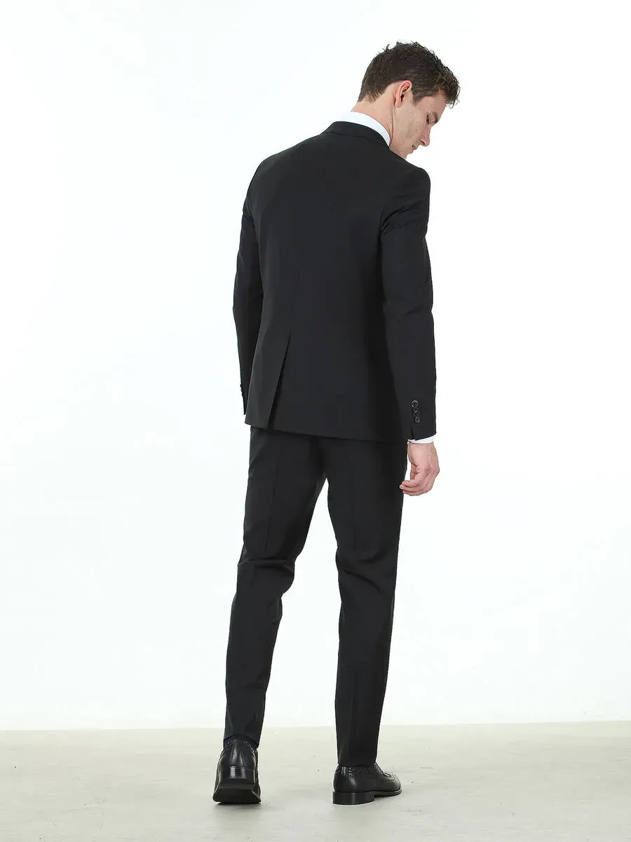 Black Regular Fit Wool Blended Suit - 4