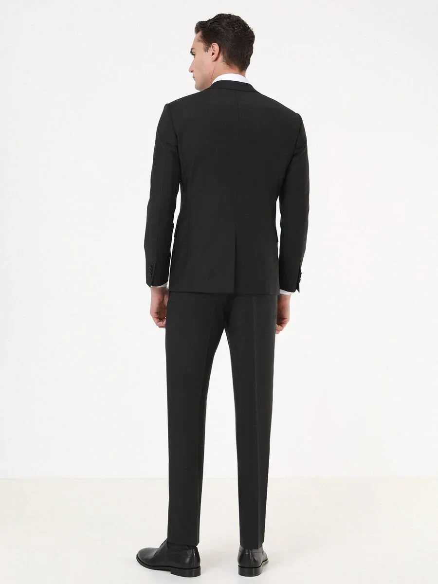 Black Regular Fit Wool Blended Suit - 5