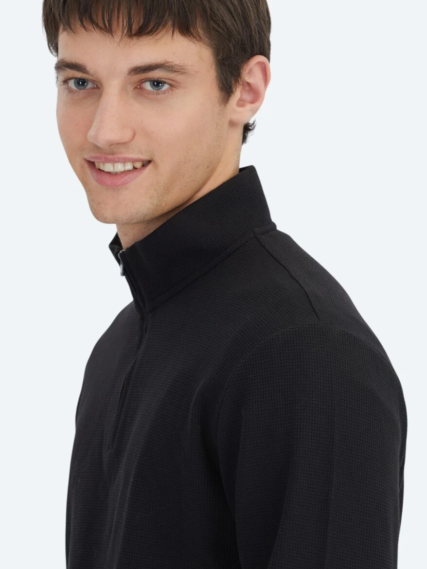 Black Ribbed Crew Neck T-Shirt - 5