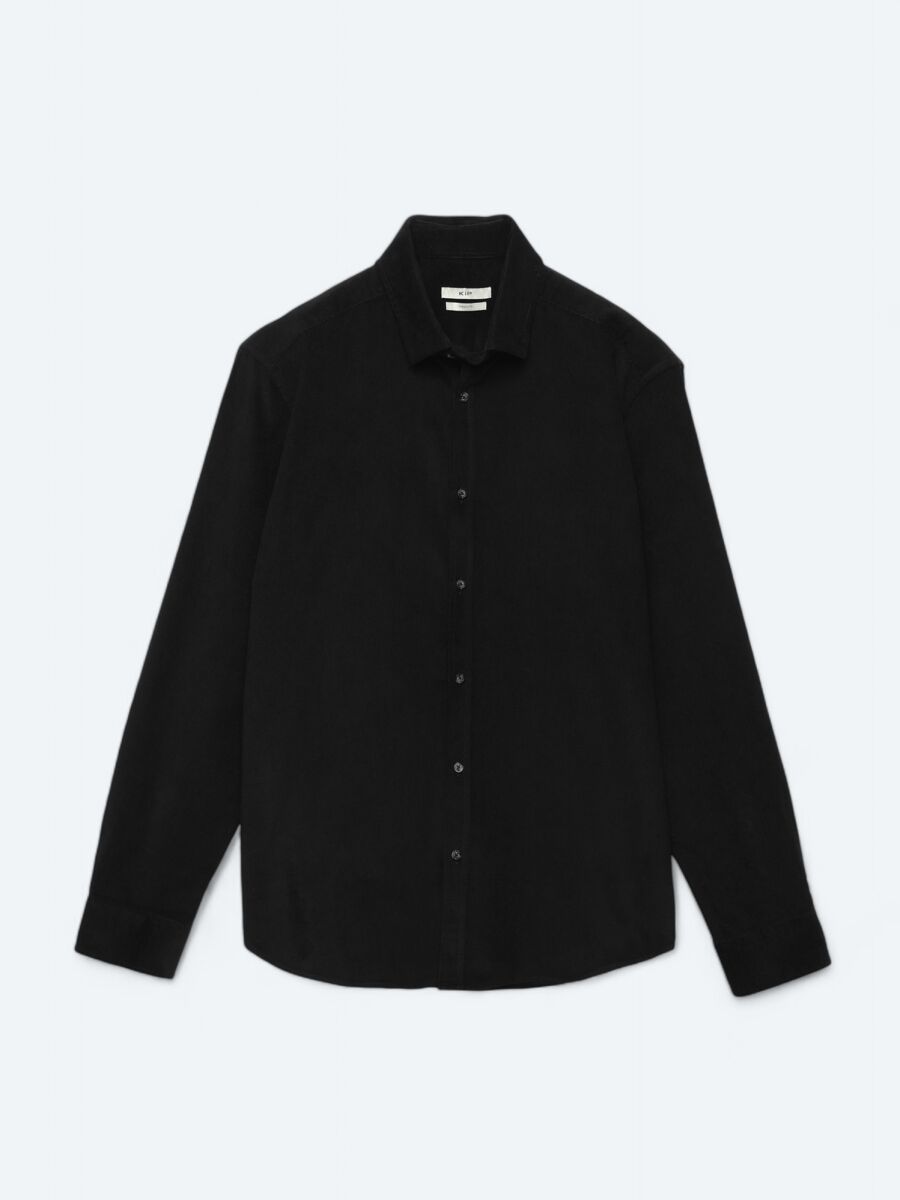 Black Ribbed Regular Fit Long Weaving Casual 100% Cotton Shirt - 5