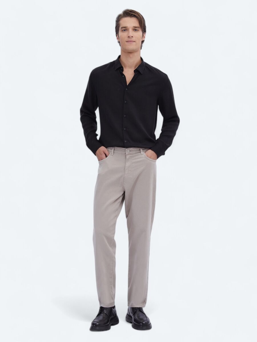 Black Ribbed Regular Fit Long Weaving Casual Shirt - 2