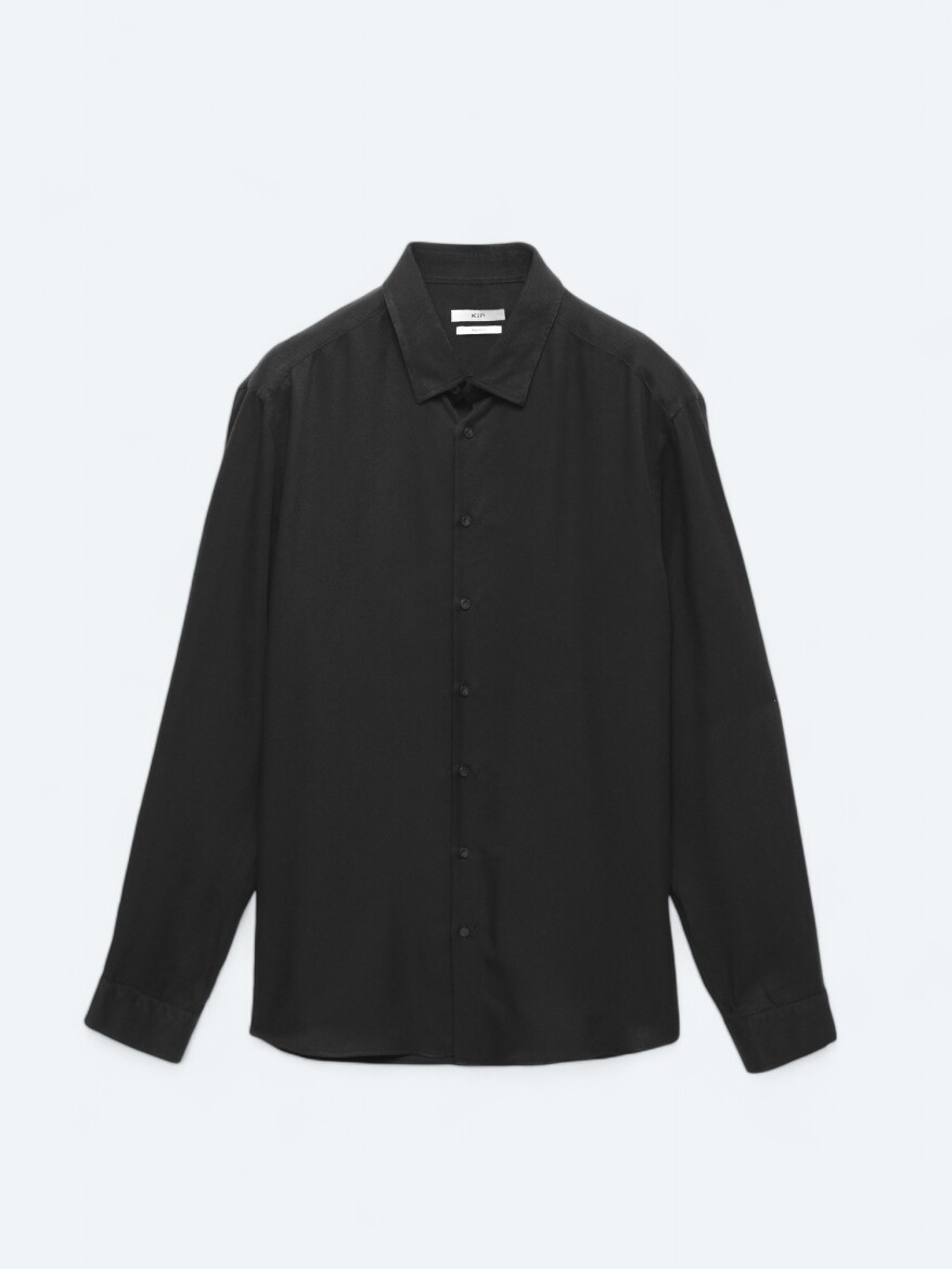 Black Ribbed Regular Fit Long Weaving Casual Shirt - 6