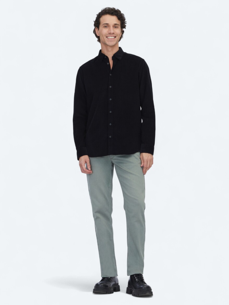 Black Ribbed Regular Fit Weaving Casual 100% Cotton Shirt - 2