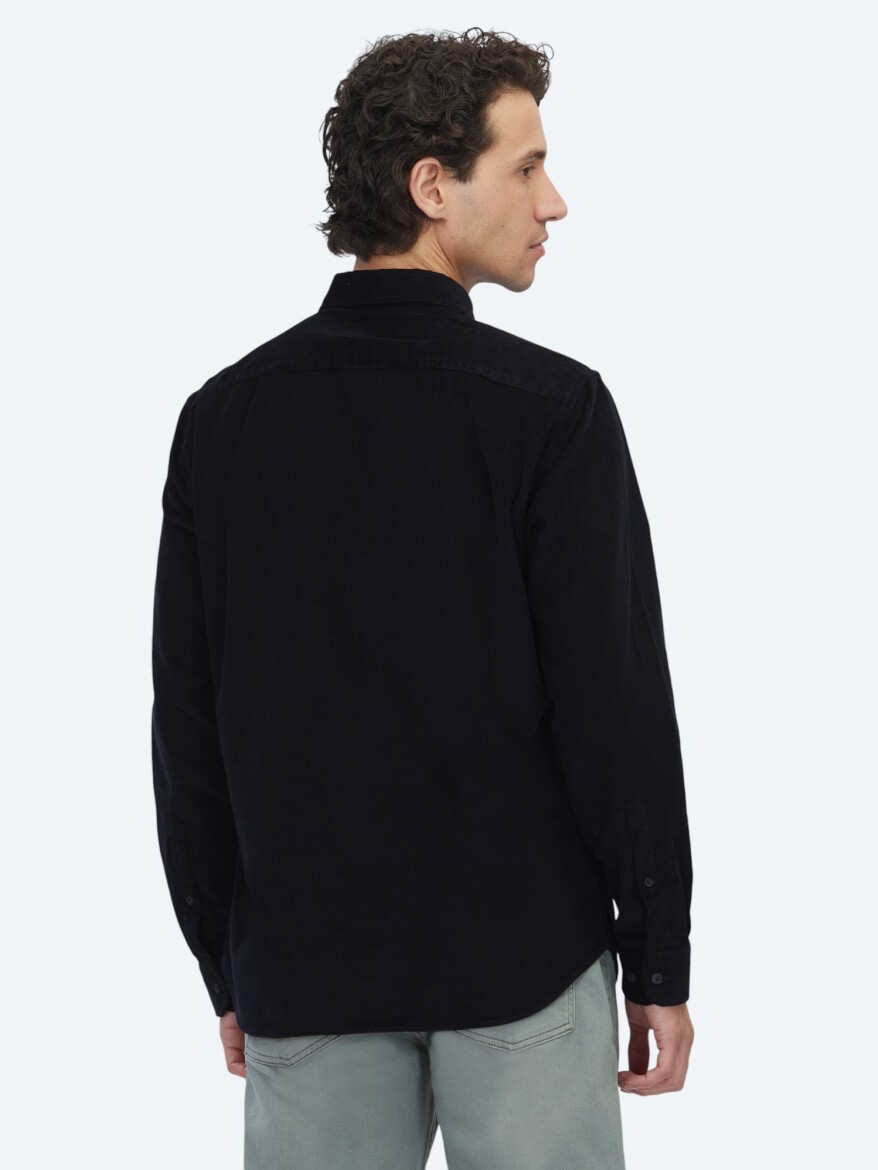 Black Ribbed Regular Fit Weaving Casual 100% Cotton Shirt - 5