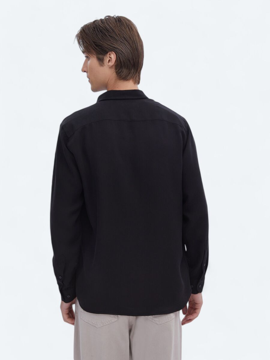 Black Ribbed Regular Fit Weaving Casual Shirt - 5