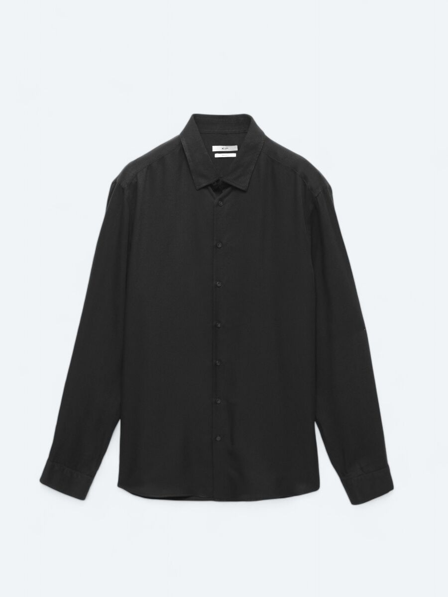 Black Ribbed Regular Fit Weaving Casual Shirt - 6