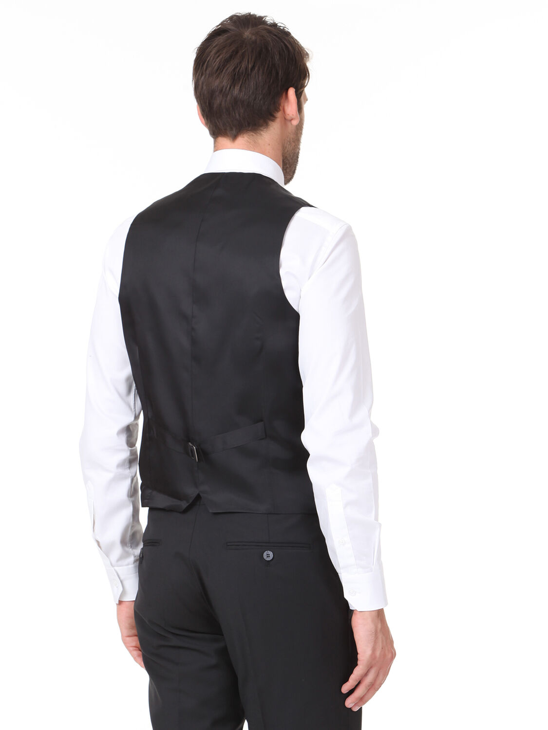 Black Slim Fit Butterfly Collar Classical Waistcoat - 4