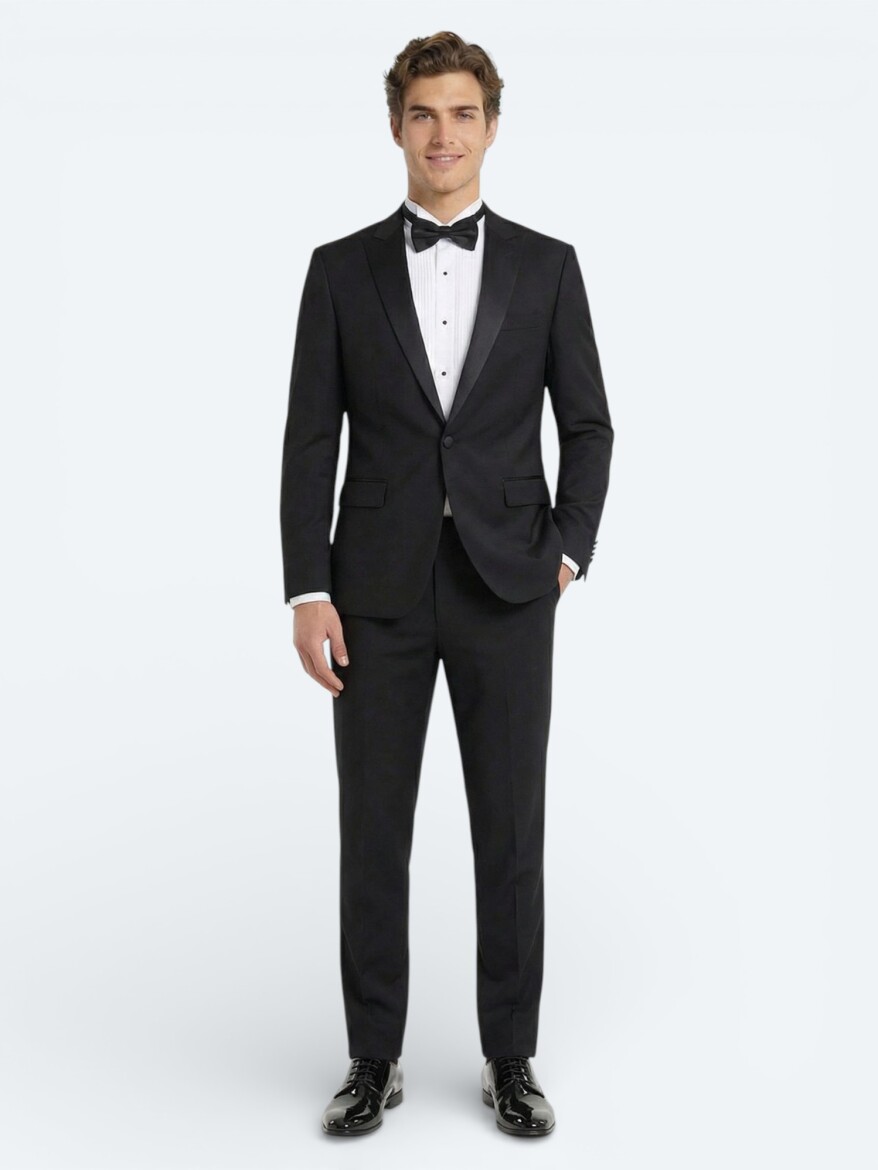 Black Slim Fit Butterfly Collar Weaving Tuxedo - KİP