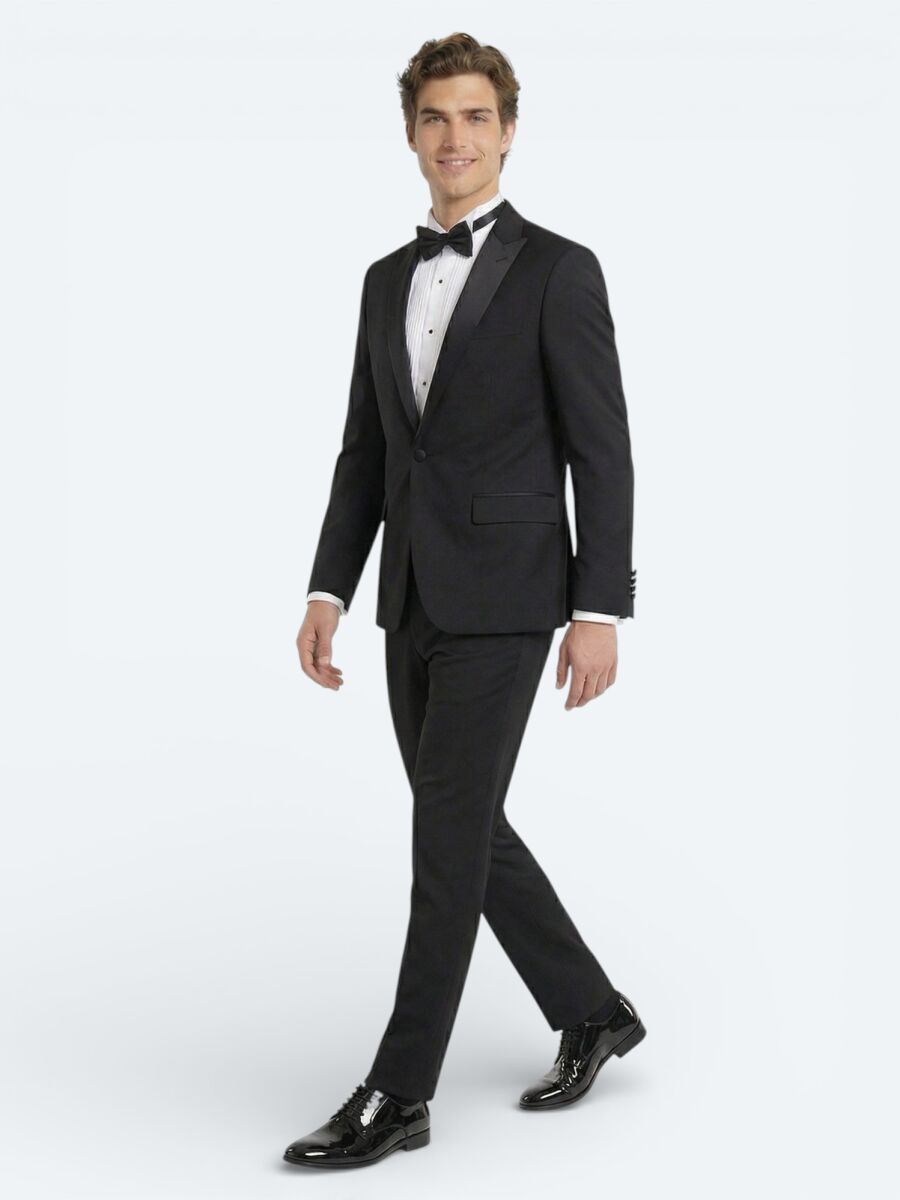 Black Slim Fit Butterfly Collar Weaving Tuxedo - 2