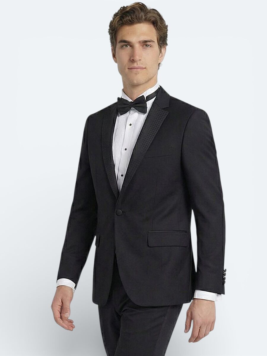 Black Slim Fit Butterfly Collar Weaving Tuxedo - 3