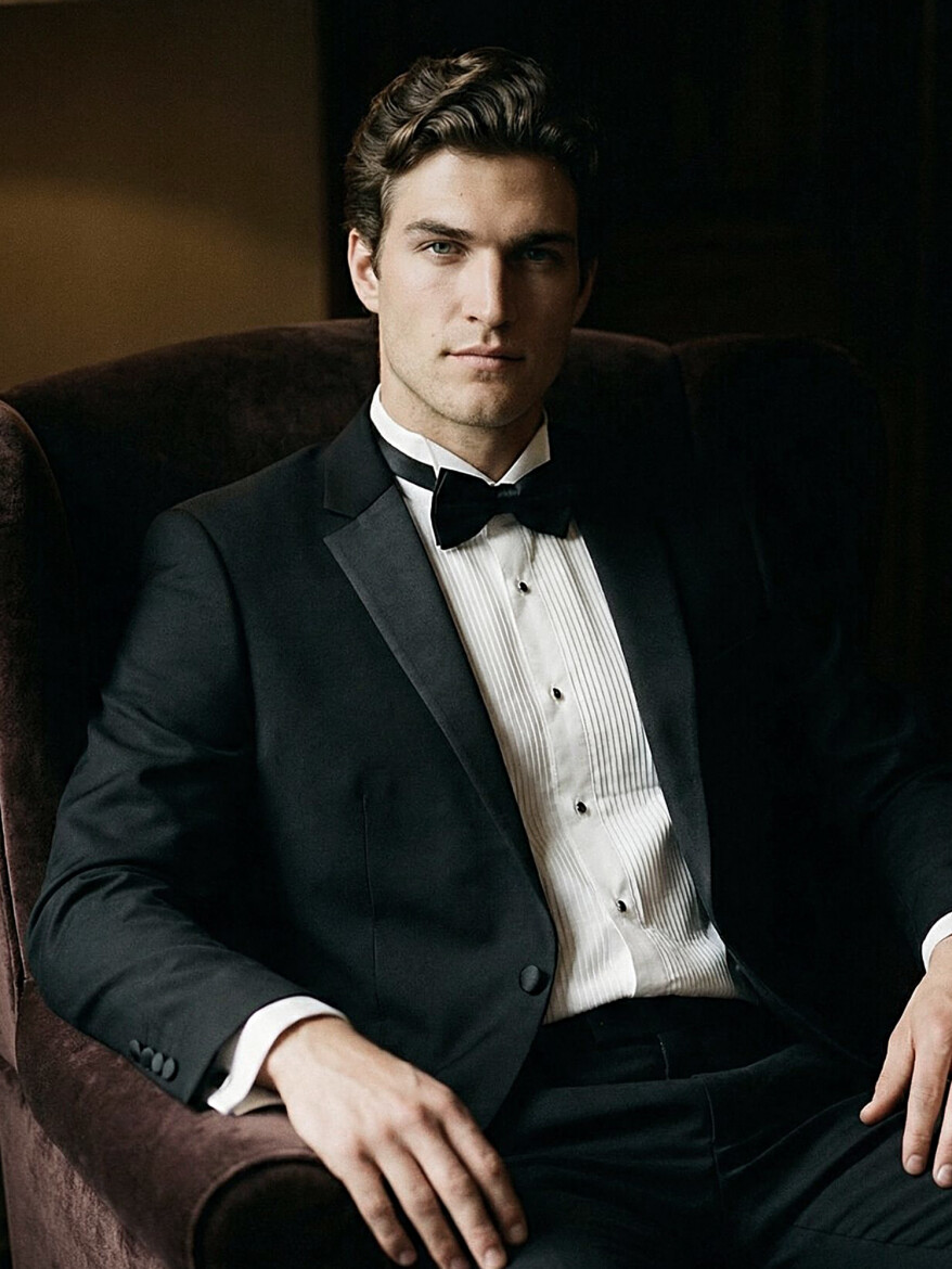 Black Slim Fit Butterfly Collar Weaving Tuxedo - 5