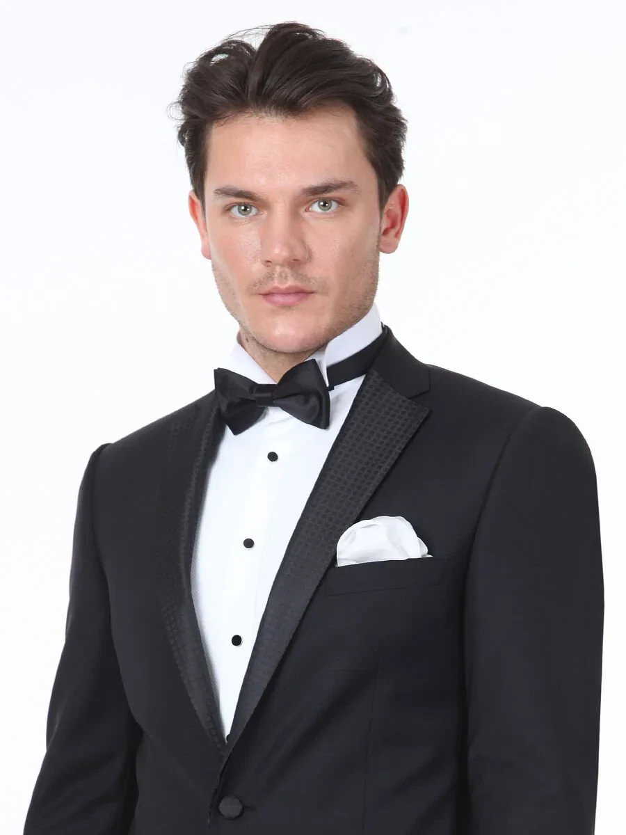 Black Slim Fit Butterfly Collar Weaving Tuxedo - 1