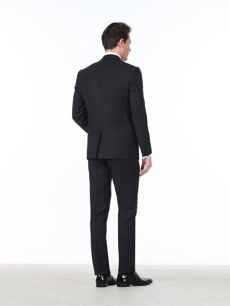 Black Slim Fit Butterfly Collar Weaving Tuxedo - 4