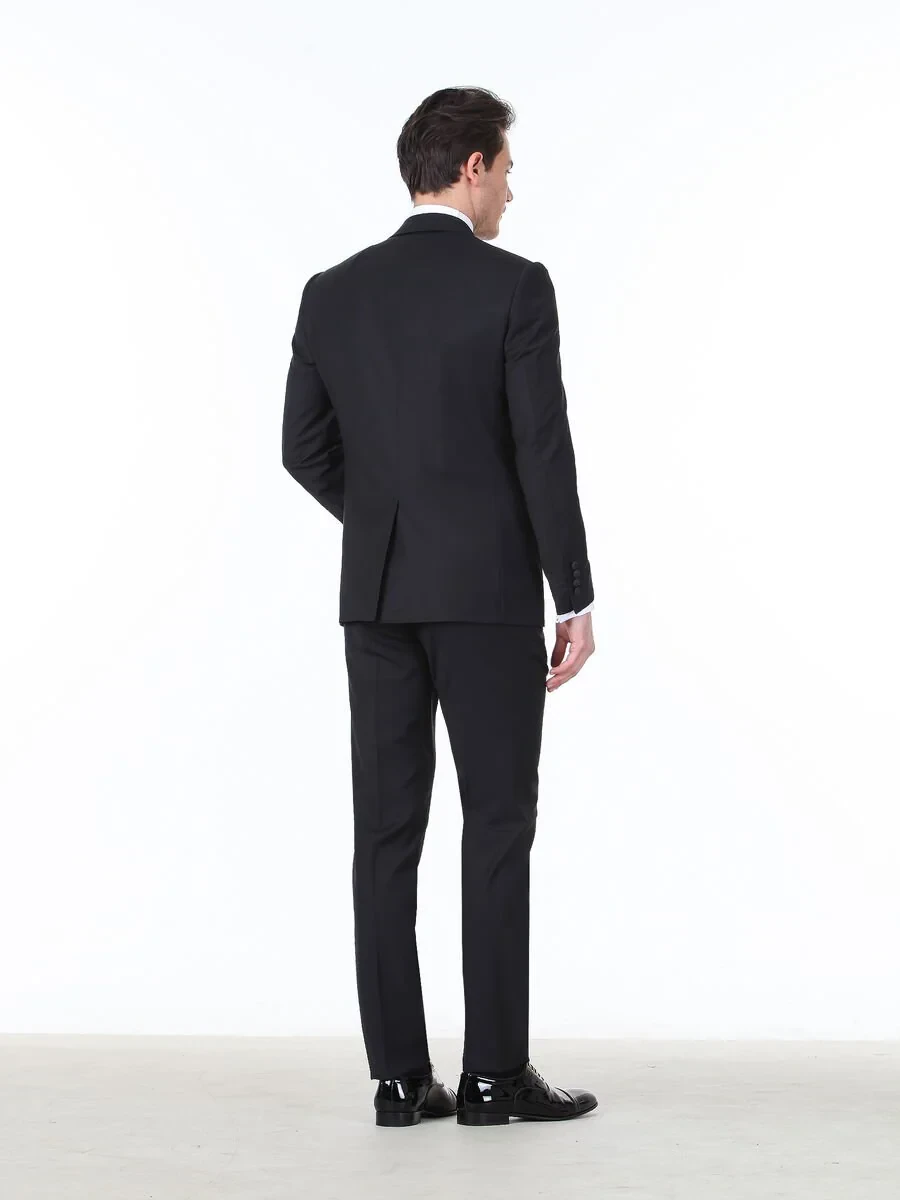 Black Slim Fit Butterfly Collar Weaving Tuxedo - 4